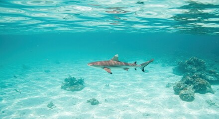Shark in clear turquoise water