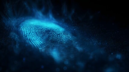 Biometric scanner identifying user fingerprint with blue glow