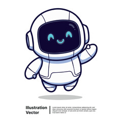 Cheerful Robot Character Illustration Smiling, Waving, and Ready for Friendly Interaction