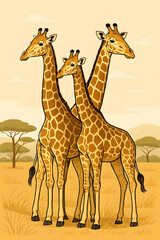 Obraz premium Three giraffes standing together in the african savannah