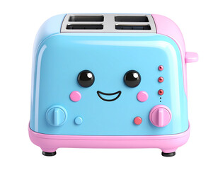 Happy 3D Toaster with Googly Eyes, front view, isolated on transparent background.
