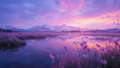 Wonderful autumn landscape. Nature in lilac tones.