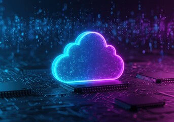 Futuristic Glowing Cloud on Digital Circuitry Background