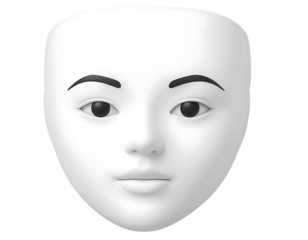 Blank white face mask with simple features, evoking mystery and identity exploration for creative projects.
