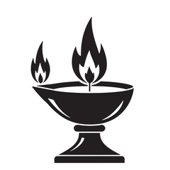 Simple black and white illustration of a lit oil lamp with two flames burning brightly