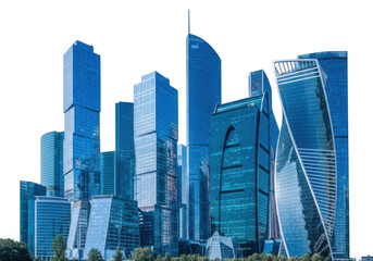 Naklejka premium Modern blue skyscraper cityscape reflecting urban growth and architecture transparent background
