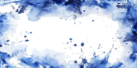 Blue watercolor border background with soft artistic texture, abstract hand painted decorative frame design, elegant template for invitation, poster, greeting card, flyer, presentation, digital art.