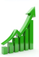 Business Growth Illustration: A vibrant illustration showcases an upward trending green arrow, surging over a series of increasing bar graphs, symbolizing financial progress and positive growth.