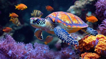 Fototapeta premium Vibrant Sea Turtle in a Coral Reef Paradise