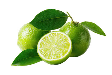 Fresh limes with leaves, vibrant green
