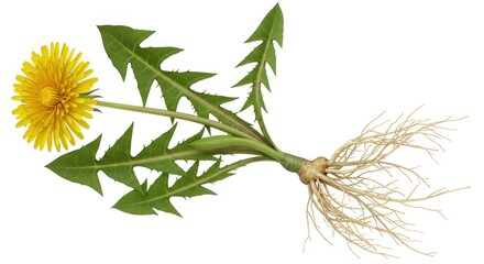 Dandelion plant with roots