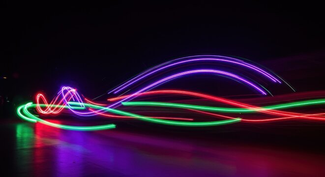 Colorful light trails on dark background