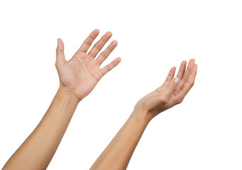 Two open hands reaching upwards isolated on transparent background