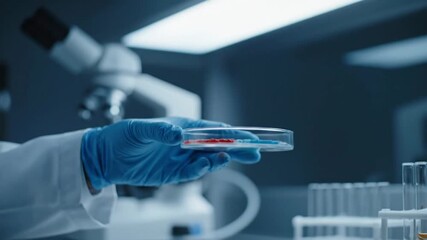 Laboratory scientist holding petri dish containing two samples for research analysis - Powered by Adobe