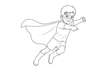 Young boy superhero flying through the air
