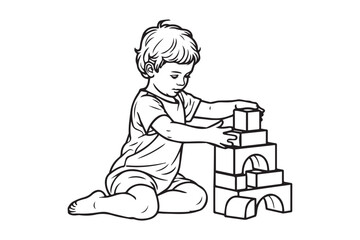 Young child building tower from wooden blocks