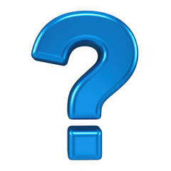 Glossy blue three dimensional question mark symbol isolated on transparent background