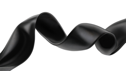 A dramatic, flowing black ribbon, swirling in a dynamic curve