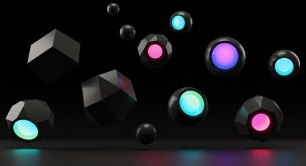 Abstract 3D shapes with vibrant glowing lights