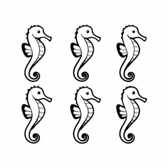 Illustration of six seahorses isolated on white background, a marine animal