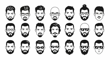 Diverse Mens Faces - A Collection of Bearded and Styled Portraits in Black and White.