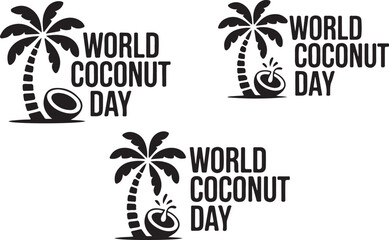 Fototapeta premium Black and white illustration featuring a palm tree and coconut with the text World Coconut Day