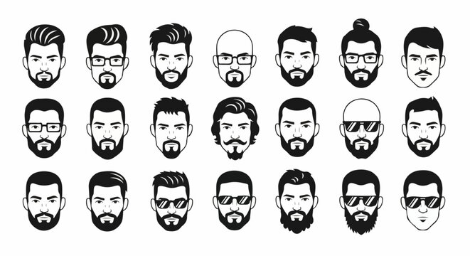 Diverse Mens Faces - A Collection of Bearded and Styled Portraits in Black and White.