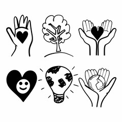 Fototapeta premium Illustration of hands and hearts representing care, love, and support for the world, isolated on white background