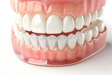 Obraz premium Transparent dental aligners on human teeth clear braces