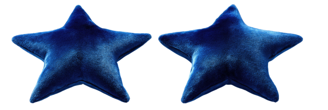 Two dark-blue, stylized stars, appearing volumetric or 3D, set against a black background