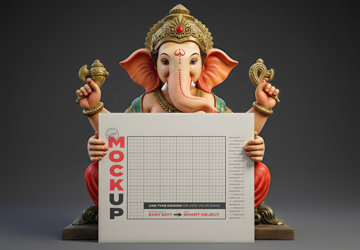 Ganesha Sitting Holding Horizontal Poster Mockup