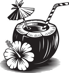 Coconut drink silhouette vector illustration