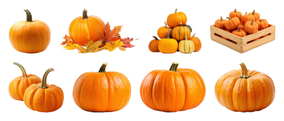 PNG Autumn pumpkins collection display, element set on transparent background