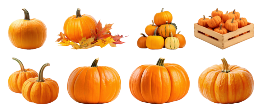 PNG Autumn pumpkins collection display, element set on transparent background