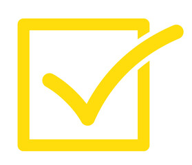 Yellow check mark inside square box, PNG icon with transparent background, bright confirmation and approval sign for digital projects