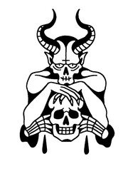 Illustration of a demon holding a skull in minimalist style