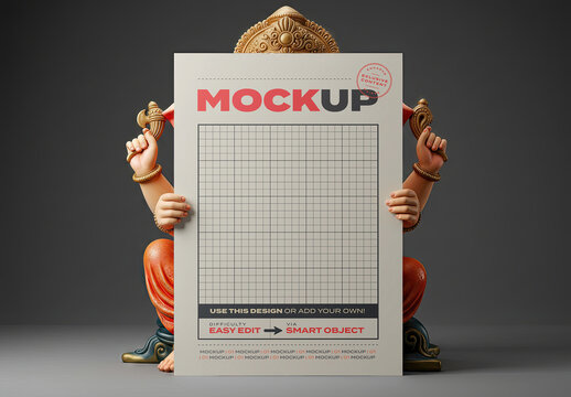 Ganesha Sitting Holding Vertical Poster Mockup
