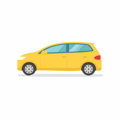Fototapeta premium Vibrant Yellow Hatchback Car Side View Flat Design Illustration. Modern Compact Urban Vehicle
