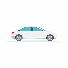 White elegant sedan car simple flat design illustration of modern personal vehicle transport