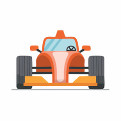 Stylish orange formula race car flat vector illustration. Front view of a high speed sports vehicle.