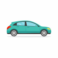 Fototapeta premium Teal compact car vector illustration for transportation and urban mobility concepts