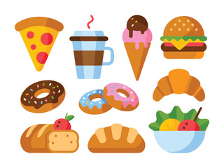 Food flat Illustration Icons set, Food Vector Art Illustration Clipart. set of food Illustration bundle	