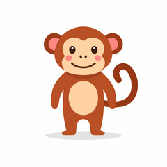 Fototapeta premium Playful Brown Cartoon Monkey Standing Adorable Primate Animal Vector Character