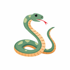 Cute cartoon green snake with a red tongue and light green spots