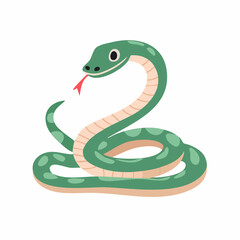 Fototapeta premium Cute Green Snake Illustration with Red Tongue, Isolated on White Background