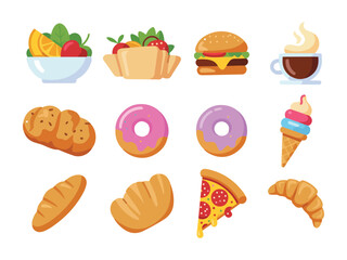 Food flat Illustration Icons set, Food Vector Art Illustration Clipart. set of food Illustration bundle	