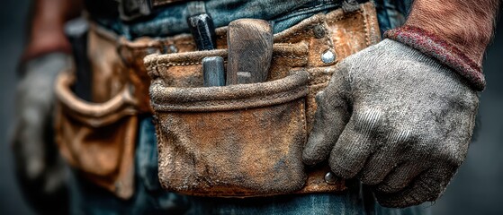 Worker readying tools for construction