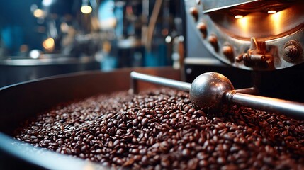 Coffee roasting process with freshly roasted beans in a roasting machine