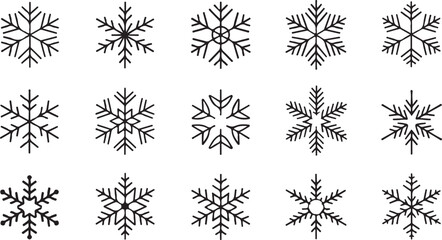 Collection of snowflakes in various shapes, Set of design materials for winter and Christmas Day 