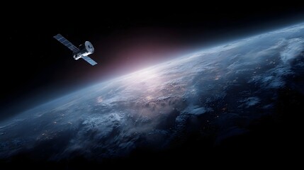 Obraz premium Satellite in orbit beaming data to Earth